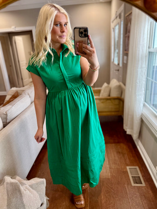 Kelly Green Pleated Midi