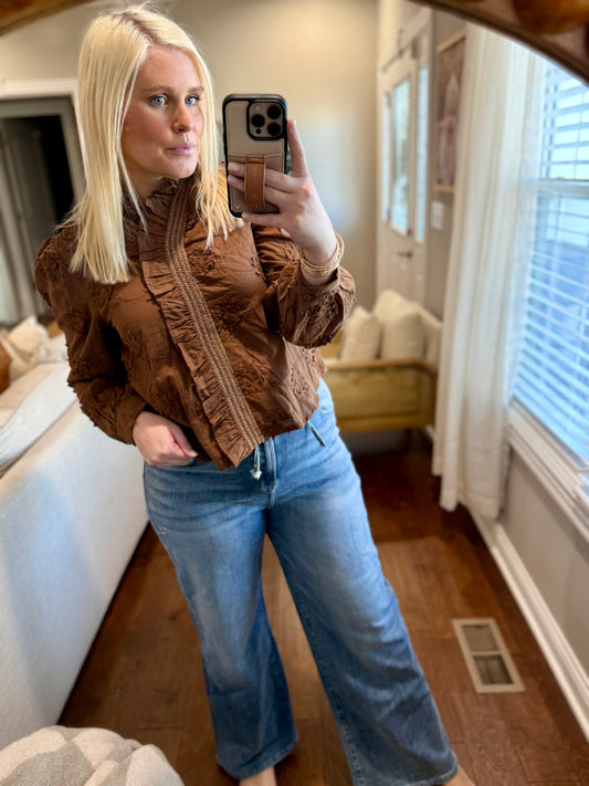 Embroidered Mocha Blouse