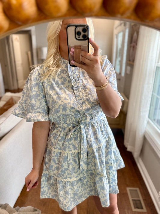 Ivory Blue Floral Dress