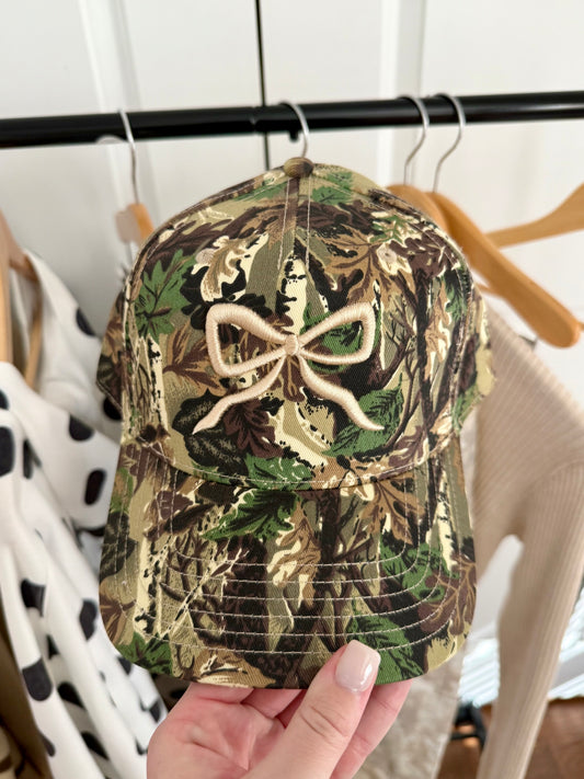 Cream Bow Camo Hat