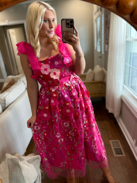 Embroidered Pink Floral Dress